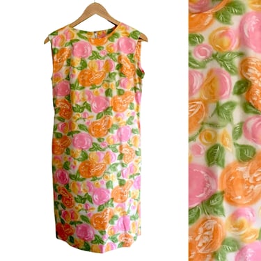 Herbcraft sleeveless A-line shift - size small - 1960s vintage bright citrus print dress 