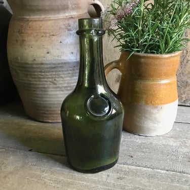 Antique French Cognac Bottle Olive Green Glass French Farmhouse 