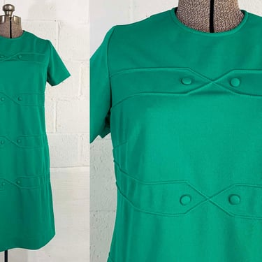 Vintage Emerald Green Mod Dress Lorac Original Shift Scooter Short Sleeve Large Medium 1960s 