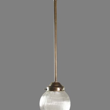 Traditional Ribbed Glass Globe Brass Pole Pendant Light