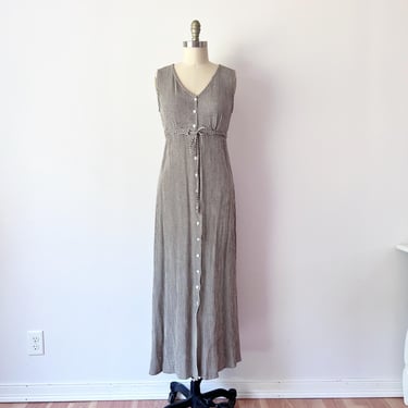 SIZE XS / S 90s The Limited Brown Gingham Maxi Dress / Full Button Front Tie Waist Long Dress / Market Dress V Neck Summer Monica Geller 