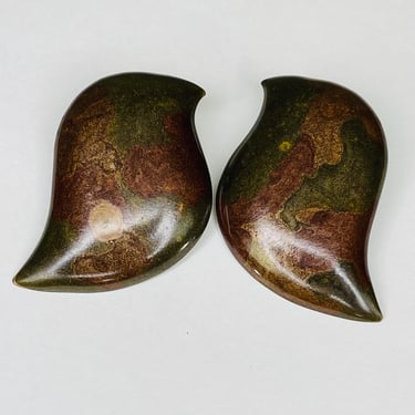 Vintage 1980s Brown Bronze Burgundy and Green Large Swirl  Pierced  Earrings 