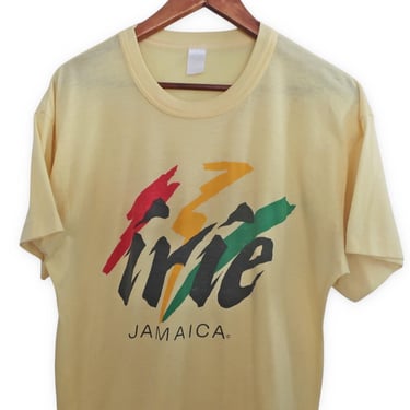 vintage t shirt / Irie Jamaica shirt / 1990s Irie Jamaca thin yellow single stitch rasta t shirt Large 