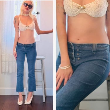 70s 80s Low Rise Dark Wash Denim Jeans Hip Huggers Sexy double button up S 