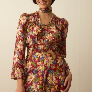 1970s Does 1930s Floral Print Cotton Voile Maxi Dress 