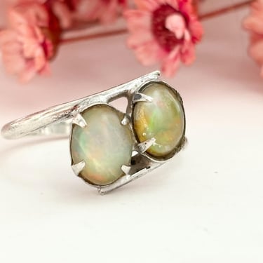 Faux Ethiopian Oval Cut Double Stone Sterling Silver Bypass Shank 925 Stamped Ring - sz 5.5 