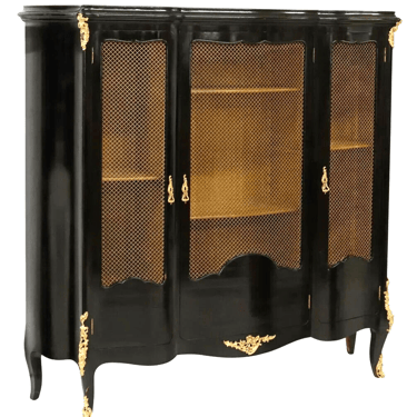 Bookcase / Vitrine French Louis XV Style Ebonized, Gile, Glass,Vintage / Antique