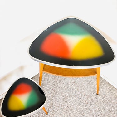 Fantastic one of a kind mid century tripod table set 1960s 1970s, space age atomic style mid century 