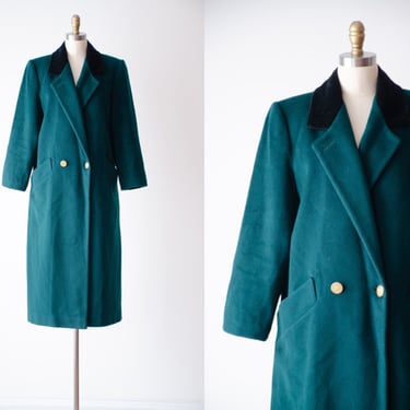 green wool coat | 80s 90s vintage Forecaster dark green velvet dark academia cottagecore long wool jacket 