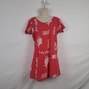 Vintage 90s Coral Pink Fish Shift Dress 