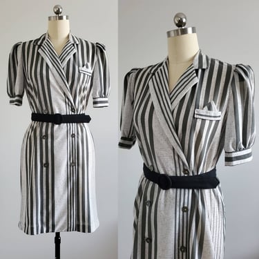 1970s Double-breasted Dress 70s Striped Dress 70's Women's Vintage Size Medium / Large 