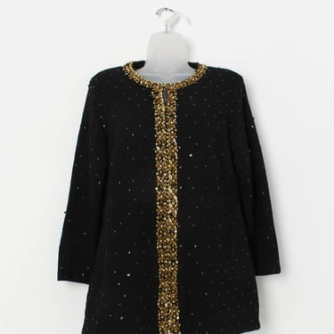 70s vintage wool sequin jacket with gold leaf trim - Medium / Large 