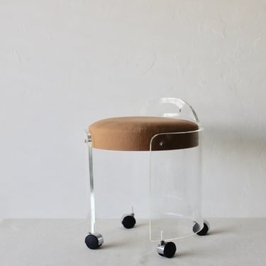 Charles Hollis Jones for Hill Manufacturing Corp Vintage Lucite Round Vanity Stool on Casters 