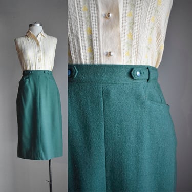 1940s Green Wool Pencil Skirt 