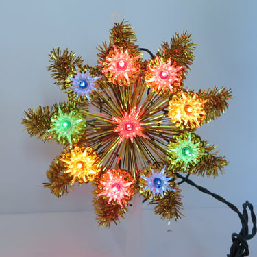 Vintage Gold Tinsel Lighted Star Tree Topper - Small Gold Star Lighted Tree Topper 