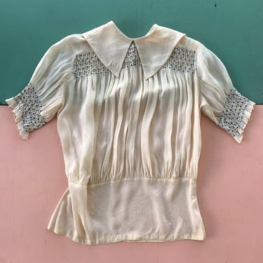 1930s Smocked Silk Blouse - Size S