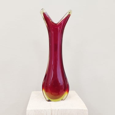 Vintage Red Glass Vase | Mid-cenury Modern | Fabrika stakla | Prokuplje Yugoslavia | 70s | 