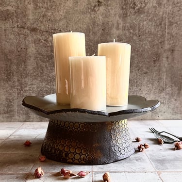 Candle Pillar Stand, handmade pottery, rustic Cake stand 