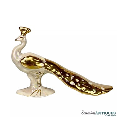 Mid-Century Hollywood Regency White & Gold Porcelain Peacock Sculpture