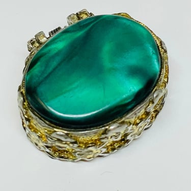 Green Stone Gold Round Pill Box