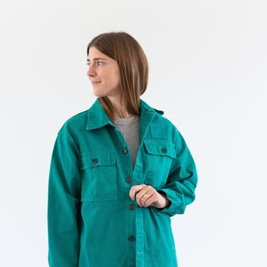 Vintage Turquoise Teal Green Chore Jacket | Unisex Two Pocket Cotton Utility Work | Made in Italy | M | IT484 