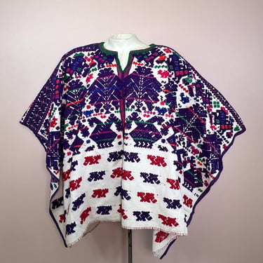 Vtg 70s ethnic embroidered cotton poncho 