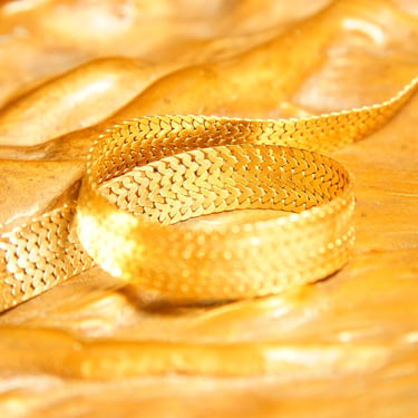 Vintage Italian 14K Gold Mesh Link Chain, 7mm Flat Yellow Gold Chain Bracelet, Semi-Flexible Mesh Bangle, 585 Jewelry, 7 3/8&quot; L 