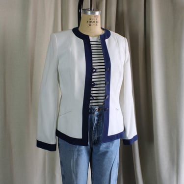 Two Tone Blazer / Vintage White and Blue Jacket / Women's Small Blazer 