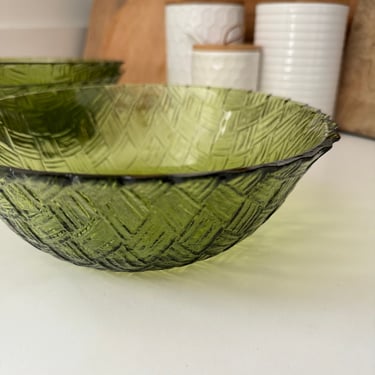 Vintage Green Indiana Basket Weave Serving Bowls 