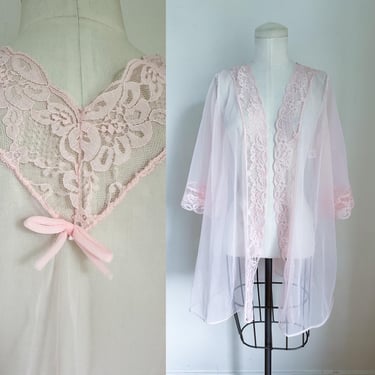 Vintage 1960s-70s Light Pink Sheer Duster / Bed Jacket // M-L 