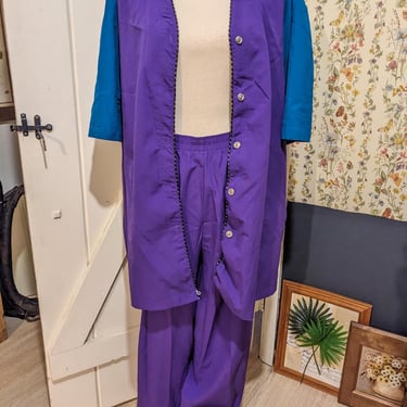 Vintage 2X Purple and Teal with Gold Buttons Top and Pants Set 