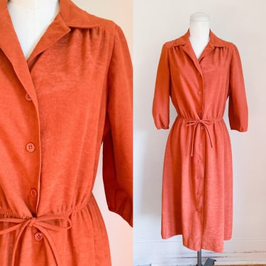 Vintage 1970s Faux Suede Burnt Orange Dress / M 