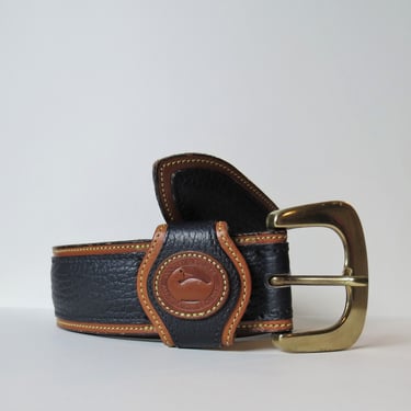 Vintage Dooney & Bourke belt, all weather leather, pebbled, brass buckle, size small 
