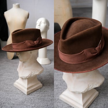 ZITO HAT Co. Handmade Chocolate Beaver Felt Whippet Wide Brim Fedora w/ Sterling Toothpick | Made in USA | Size 7 1/4 | Vintage Unisex Hat 