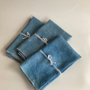 Plant Dyed Light Indigo Linen Napkin Pack with Contrast Edge Sample Sale 