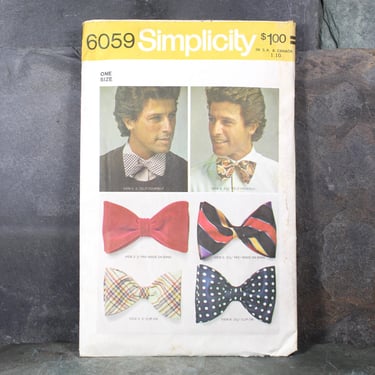 1973 Simplicity #6059 Mens' Bow Tie Pattern | Complete, cut, pattern in Original Envelope | Bixley Shop 