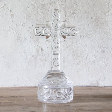 9" Tall Waterfold Marquis Crystal Cross Trinket/Jewelry/Ring Box, Religious Gift 