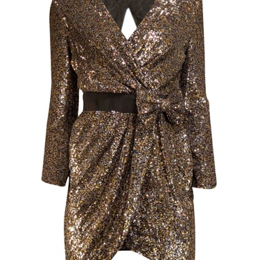 3.1 Phillip Lim - Gold, Silver, & Black Sequin Faux Wrap Dress Sz 4