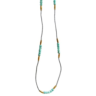 Debbie Fisher | Clear Seed, gold vermeil and amazonite beads w gold fill clasp Necklace