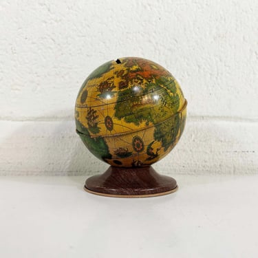 Vintage Globe Bank Mid Century Ohio Art Tin Lithograph Metal Old World Map Mantique Baby Kids Room Decor Nursery 1950s Metal Tin Piggy 