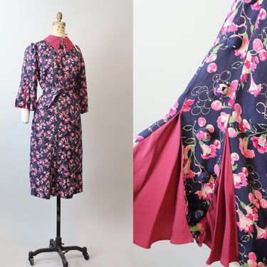 1930s HUGE pleated SLEEVES floral dress small medium | new fall 
