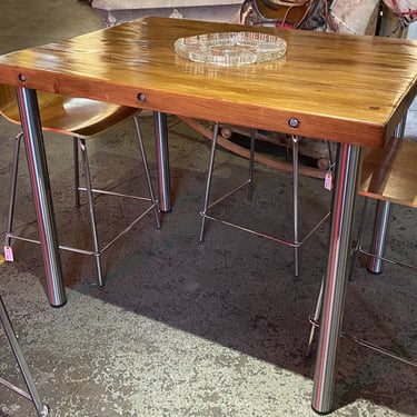 Tall Custom Table w Bowling Alley Top and Chrome Legs