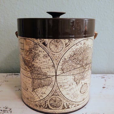 Vintage Thermo Serv West Bend Old World Map Ice Bucket Made in USA Vintage Bar Décor Vintage Barware Vintage Ice Bucket 