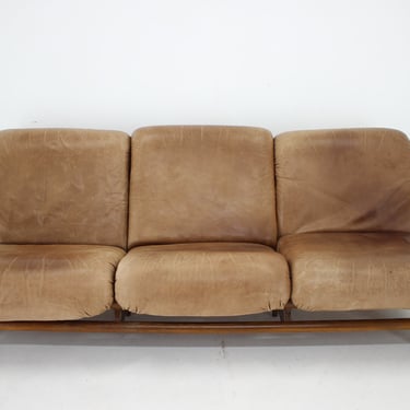 1970s Brutalist Dutch Oak and Leather 3 Seater Sofa/ Vintage Sofa / Mid-century / Brown Colour / 