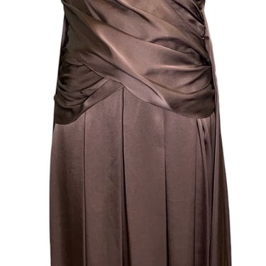 Hardy Amies 50s Chocolate Brown Silk Satin Goddess  Cocktail Dress