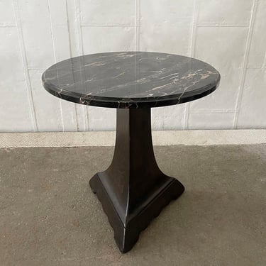 Arts &amp; Crafts Black Marble Pedestal Side Table