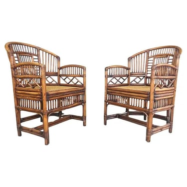 Pair Of Brighton Pavilion Style Bamboo And Cane Armchairs 