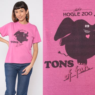 80s Elephant Shirt Hogle Zoo T-Shirt Cute Funny Cartoon Animal Tons of Fun Graphic Tee Salt Lake City Utah Tshirt Pink Vintage 1980s Medium 