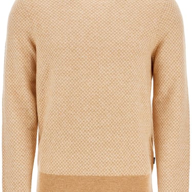 Boss Maglia H-Eltoro Rombo Beige Medio Lana E Cotone Collo Rotondo Manica Lunga Men