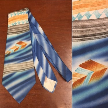 Vintage 1940’s Necktie, Hand Painted Tribal Pattern, 1950’s Tie, Rockabilly Tie, Swing Tie, Mid Century Tie, Vintage Accessory 